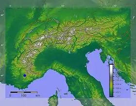 Праванскія Альпы на карце Альп