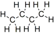 Skeletal formula of butane with all carbon and hydrogen atoms shown