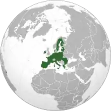 Globe projection with the European Union in green