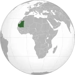 Location of Mauritania (green) in Africa