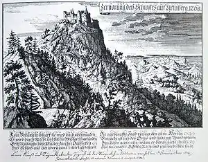 Die Uetliburg: Kupferstich von David Herrliberger, nach einem Gemälde von Füssli, 1714