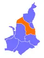 Moszczanica innerhalb der Stadt Żywiec (orange)