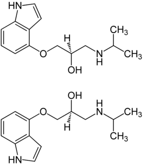 Strukturformeln der beiden Enantiomeren von (±)-Pindolol