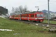 Triebwagen BDe 4/4 II 42 mit B 248 und ABt 142 oberhalb von Appenzell