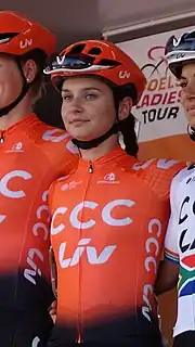 Agnieszka Skalniak am Start der Boels Ladies Tour 2019