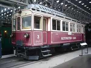 CFeh 3/3 der Altstätten-Gais-Bahn mit zwei Motoren nur für Adhäsions­strecken und einem Motor nur für Zahnstangen­strecken (1911)