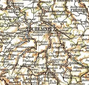 Lage der Amtshauptmannschaft Flöha 1905