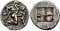 Thasitischer Achtel-Stater (Silber): Satyr, etwa 500–463 v. Chr. (Le Rider: Thasiennes 4), SNG Copenhagen 767395 (11 mm, 1,12 g)