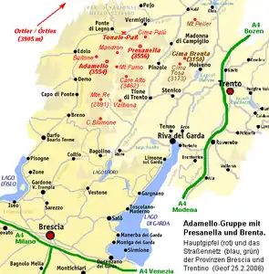 Adamello-Presanella-Gruppe mit Brenta und den westlichen Gardaseebergen