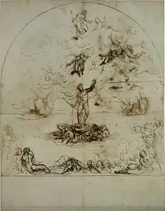 Neptun jagt die Wolken und beruhigt die Flotten (Quos Egos), Agostino Carracci, 1590er Jahre.