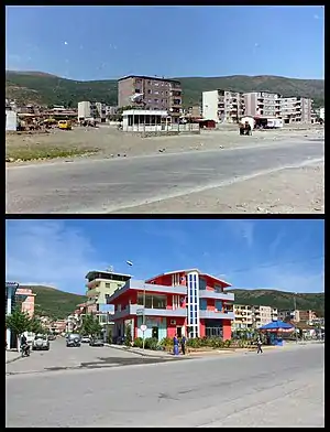 Ortszentrum an der Nationalstraße in den Jahren 1995 und 2013