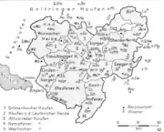 Allgäuer Haufen im Deutschen Bauernkrieg (1525): Die Unter­tanen des Fürststifts Kempten, welches ein weites Einflussgebiet hat, organisieren sich im Wider­stand insbesondere gegen das mächtige Fürststift