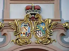 Wappen der Baden-Badener Linie im Allianzwappen von Sybilla von Baden am Ettlinger Schloss