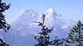 Alpspitze (rechts) und Hochblassen (links) vom Schachen-Anstieg