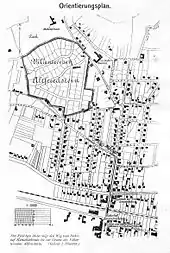 Lageplan der Villen­kolonie Altfriedstein mit den ausgeführten Straßen und der Parzellenaufteilung, 1903