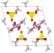 Kristallstruktur von Ammoniumsulfatnitrat (Ammoniumnitratanteil von 2) entlang der b-Achse