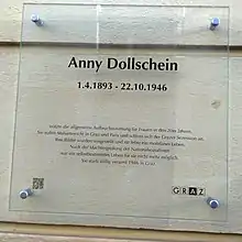 Anny Dollschein Gedenktafel in der Harrachgasse, Graz