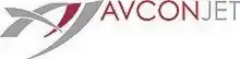 Avcon Jet Logo in hellgrau und dunkelrot, zu Beginn steht ein stilisiertes A und J, danach die Worte Avcon in dunkelrot und Jet in hellgrau