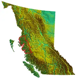 Umriss der Kitimat Ranges in British Columbia