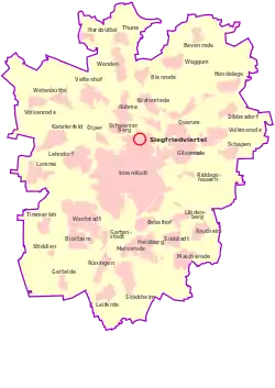 Lage des Quartiers Siegfriedviertel (rot)