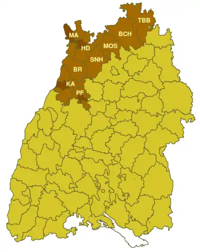 Karte des Regierungsbezirks Nordbaden