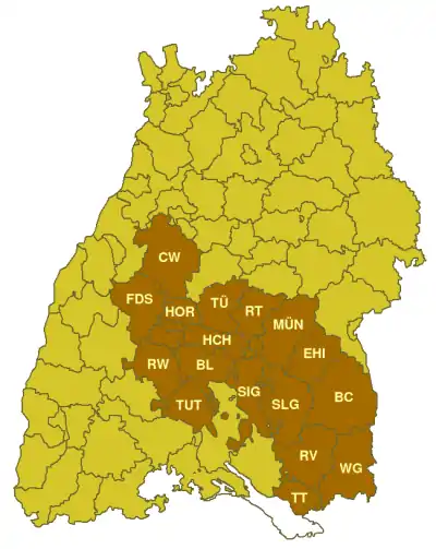 Karte des Regierungsbezirks Südwürttemberg-Hohenzollern