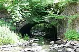 Einbogige Steinbrücke aus dem 19. Jahrhundert, Kulturdenkmal in Bad Marienberg, heute nicht mehr genutzt