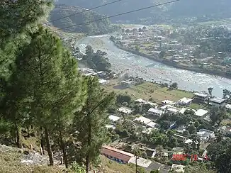 Blick auf Bageshwar und den Fluss Sarju