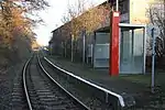 Bahnsteig der Saalburger Bahn am Bahnhof Schleiz (2020)