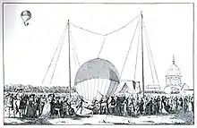 Erster bemannter Heißballonaufstieg am 15. Oktober 1783 auf eine Höhe von 25 Meter