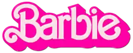 Geschwungene Buchstaben in weiß und pink bilden das Wort „Barbie“.