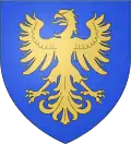 Wappen mit einem gelben Adler, der seine Flügel und Fänge zu allen Ecken ausstreckt. Der Untergrund ist blau.