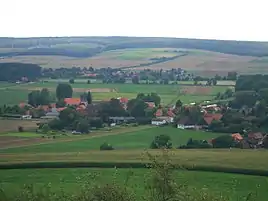 Blick vom Ösel auf Ohrum, den Oderwald und im Vordergrund Neindorf