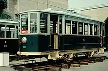 Historischer Straßenbahntriebwagen 121 im Jahr 2009