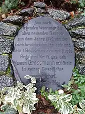 Erinnerungstafel für Hauptmann Grossmann, der sich 1849 in Bonfeld erschoss