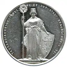 Brunonia auf einer Gedenkmedaille von 1861