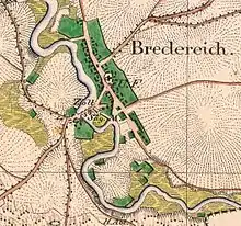 Ausschnitt aus dem Urmesstischblatt Bredereiche von 1825 mit der Schleuse