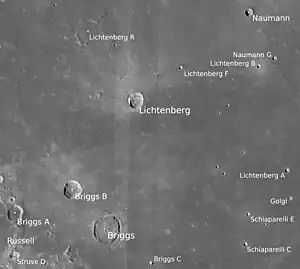 Briggs und Lichtenberg mit Nebenkratern (LROC-WAC)