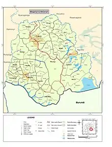 Übersichtskarte mit beschrifteten Sektoren und Zellen sowie einigen Städten, Hauptverkehrsstraßen und Gewässern.