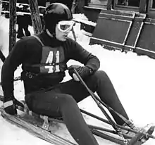 Klaus-Michael Bonsack, Olympiasieger 1968, am Start der Spießbergbahn, auf der er 1969 einen seiner elf DDR-Meister-Titel holte