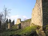 Die Westseite der Burg von Süden mit der Kapelle und dem südwestlichen Zwingerturm