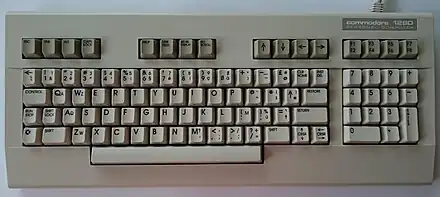 C128D-Tastatur mit Overlays der in Frankreich und Belgien üblichenAZERTY-Tastaturbelegung