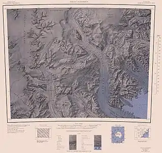 Kartenblatt Mount Murchison von 1967 mit dem Aviator-Gletscher zwischen Southern Cross Mountains und Mountaineer Range