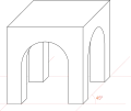 Schrägprojektion, sog. „Kabinettperspektive“ (auch „Kavalierperspektive“)