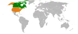 Lage von Kanada und Vereinigte Staaten