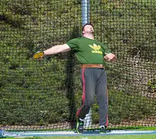 Carl Myerscough (hier beim Diskuswurf) erreichte 19,30 m, was nicht ganz für die Finalteilnahme reichte