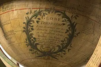 Beispiel einer Inschriftkartusche auf einem Globus (1765)