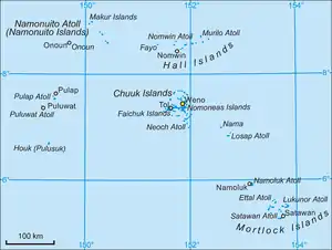 Karte von Chuuk, das Atoll Losap im Osten