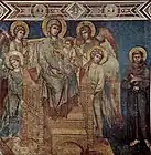 Um 1278–1280: Thronende Madonna mit Franziskus, Fresko von Cimabue in der Unterkirche San Francesco in Assisi