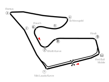 Seit 2010 wiederaufgebaute Streckenführung als Red Bull Ring